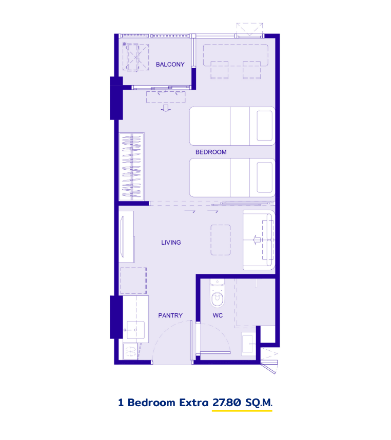 Kave Colony 1-bed Extra 27.9 ตร.ม. วิวจริงตามภาพ วิวสระแนวยาว